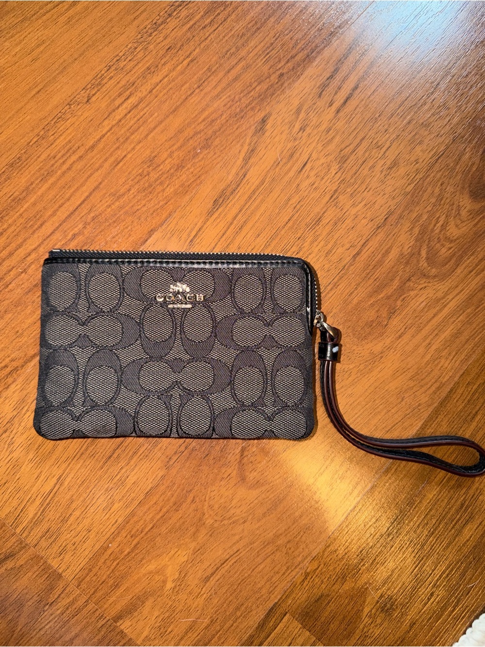 Coach Black Signature Canvas Wristlet Card Holder with Strap